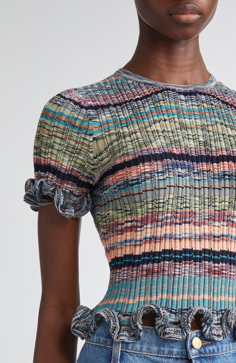 Ulla Johnson Miya Ruffle Space Dye Top, Alternate, color, Azurite