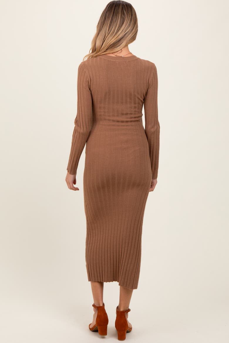 Ribbed Knit Fitted Midi Sweater Dress, Alternate, color, Mocha