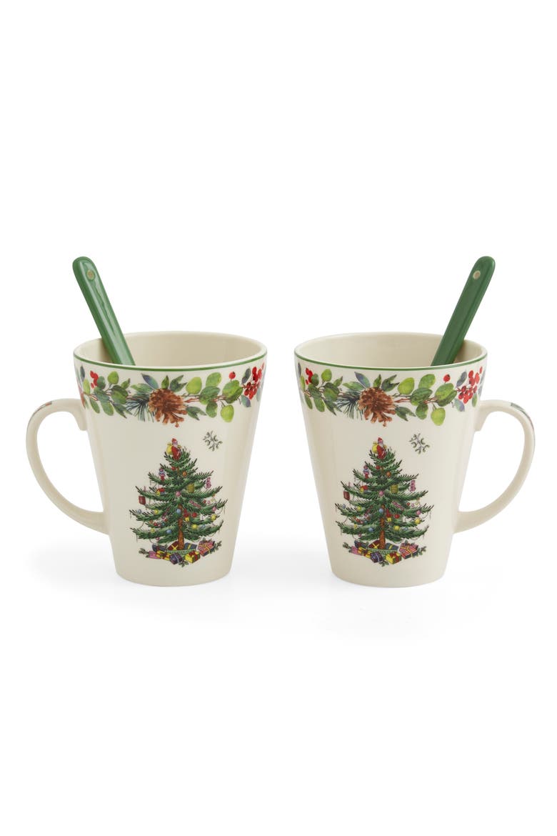 Christmas Tree 4 Piece Mug And Spoon Set, Alternate, color, Multi