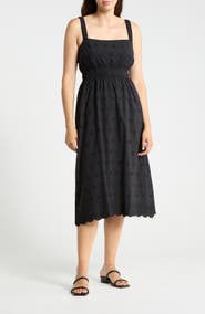 Ellen Tracy Embroidered Eyelet Cotton Midi Sundress
