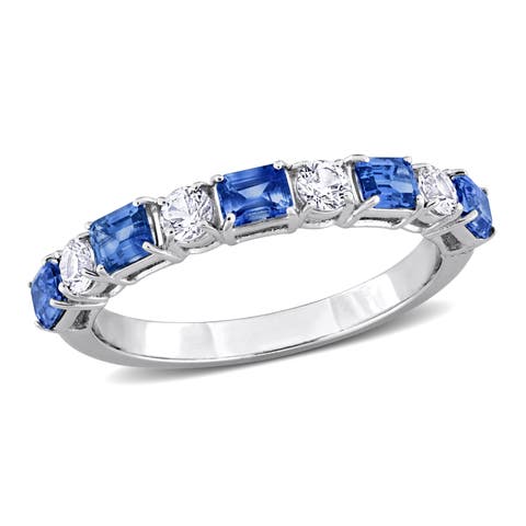 Blue & White Sapphire Semi-Eternity Ring 14k
