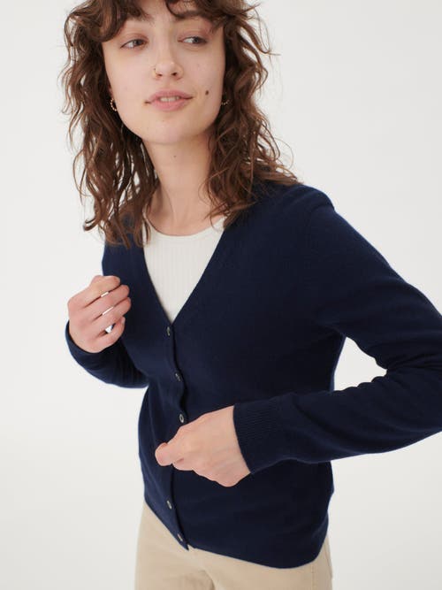 Gobi Mongolian Cashmere V-neck Cardigan In True Navy