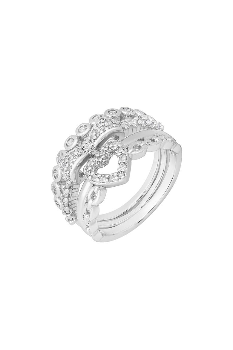 Heart Simulated Diamond Pavé Stacked Ring, Alternate, color, SILVER