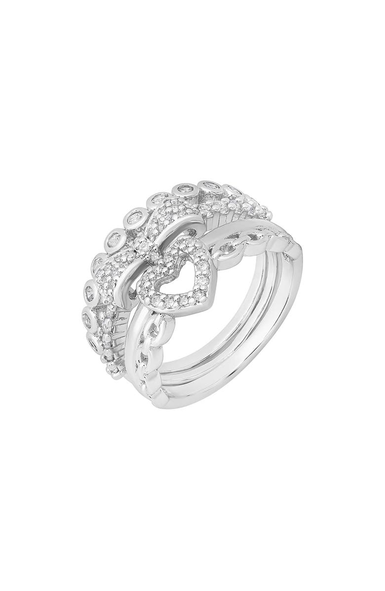 HMY JEWELRY Heart Simulated Diamond Pavé Stacked Ring, Alternate, color, Silver