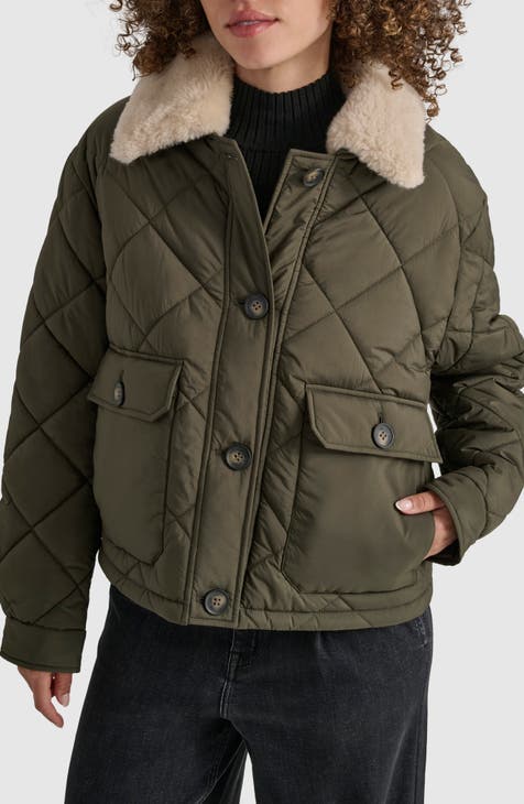 Crop Quilted Jacket with Faux Fur Trim