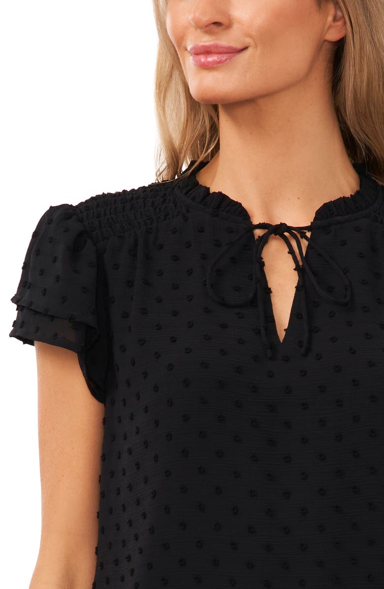 CeCe Tie Neck Flutter Sleeve Top, Alternate, color, 