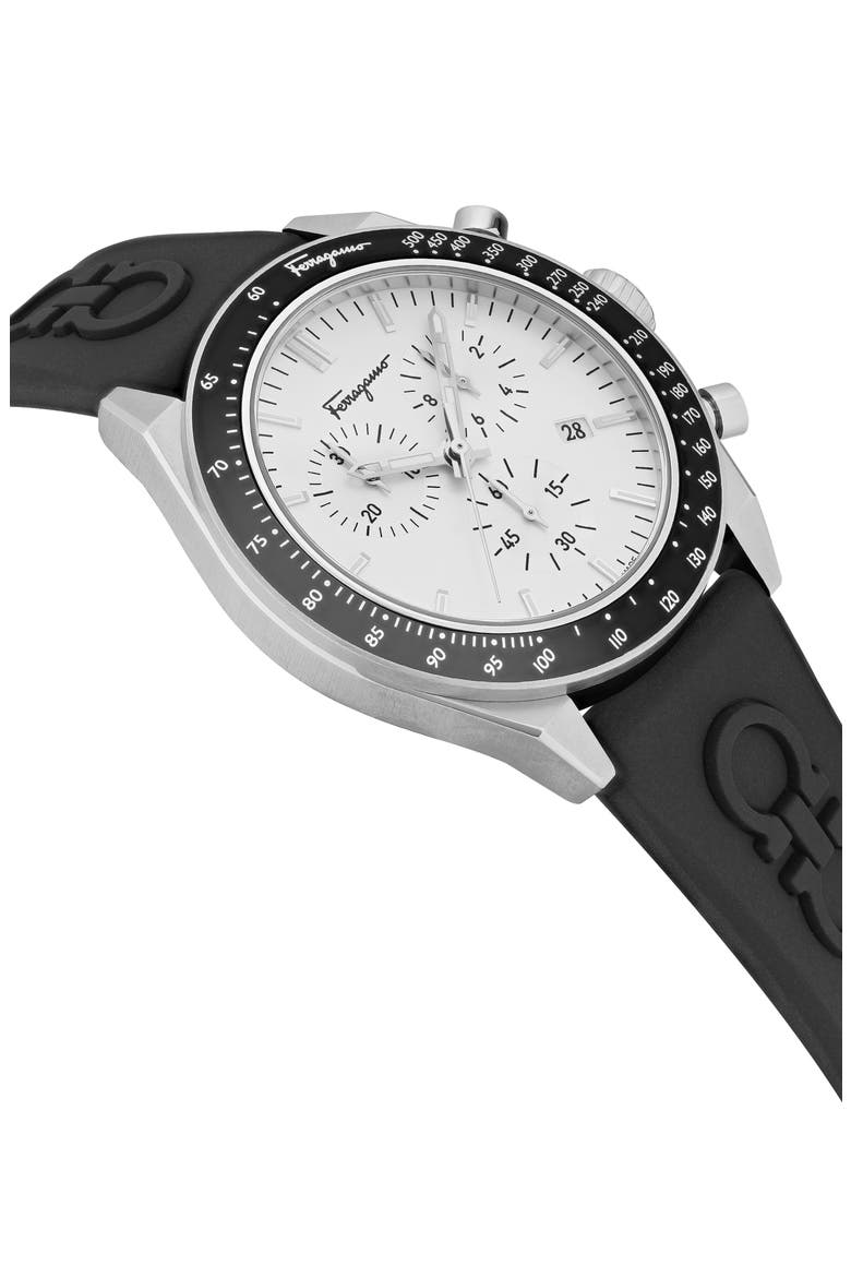 Chronograph Silicone Strap Watch, 43mm, Alternate, color, SILVER