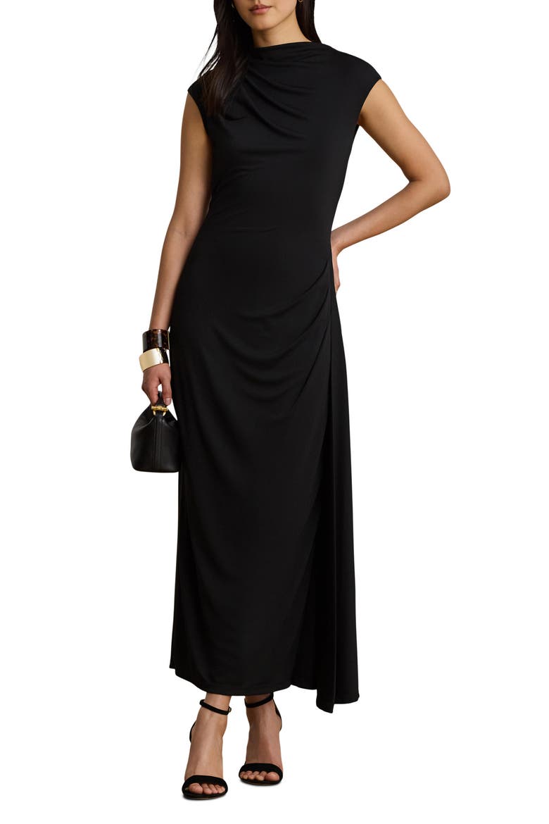 Boatneck Matte Jersey Sheath Midi Dress, Main, color, BLACK