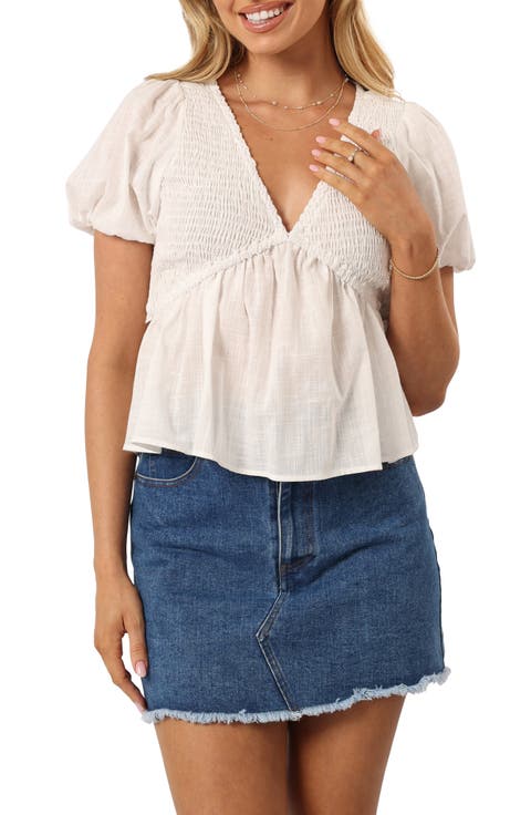 Tamara Cotton Smocked Open Back Peplum Top