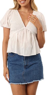 Petal & Pup Tamara Cotton Smocked Open Back Peplum Top
