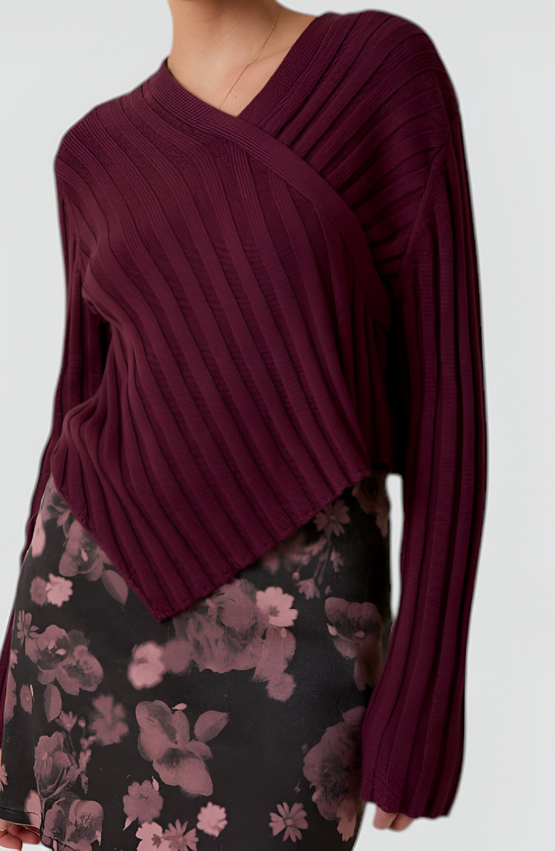 Modenaire Asymmetrical Hem V Neck Ribbed Knit Sweater, Alternate, color, 