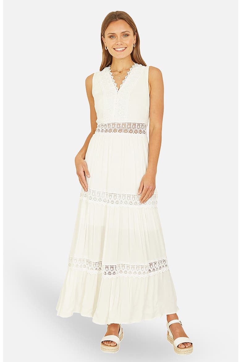 Lace Trim Cotton Maxi Sun Dress, Main, color, White