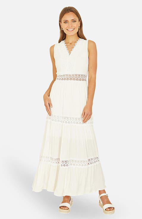 Lace Trim Cotton Maxi Sun Dress