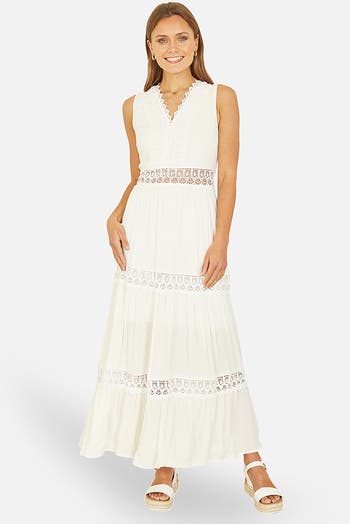 Yumi Women's Lace Trim Cotton Maxi Sun Dress - Black