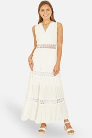 Yumi Lace Trim Cotton Maxi Sun Dress