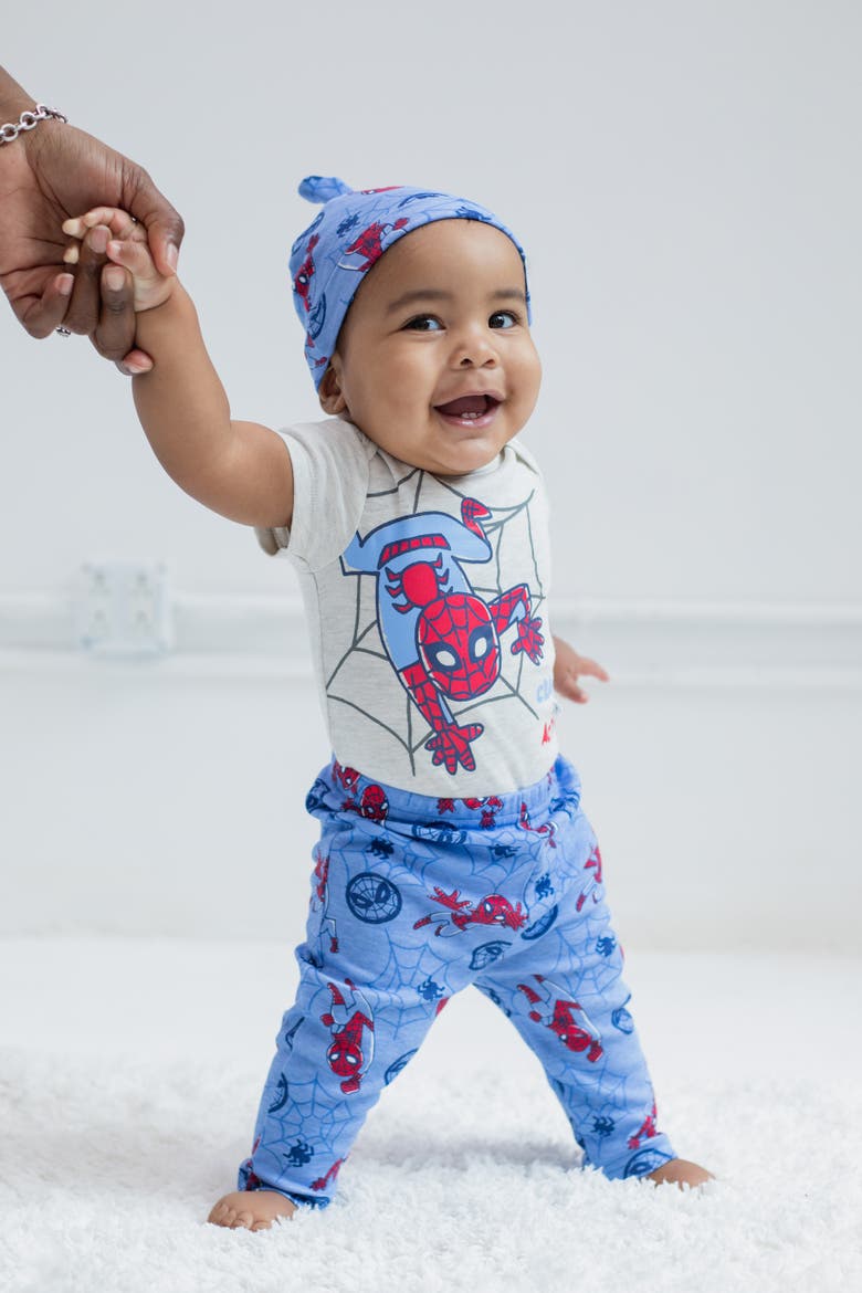 Bodysuit Pants and Hat Set, Alternate, color, Spider Man Oatmeal