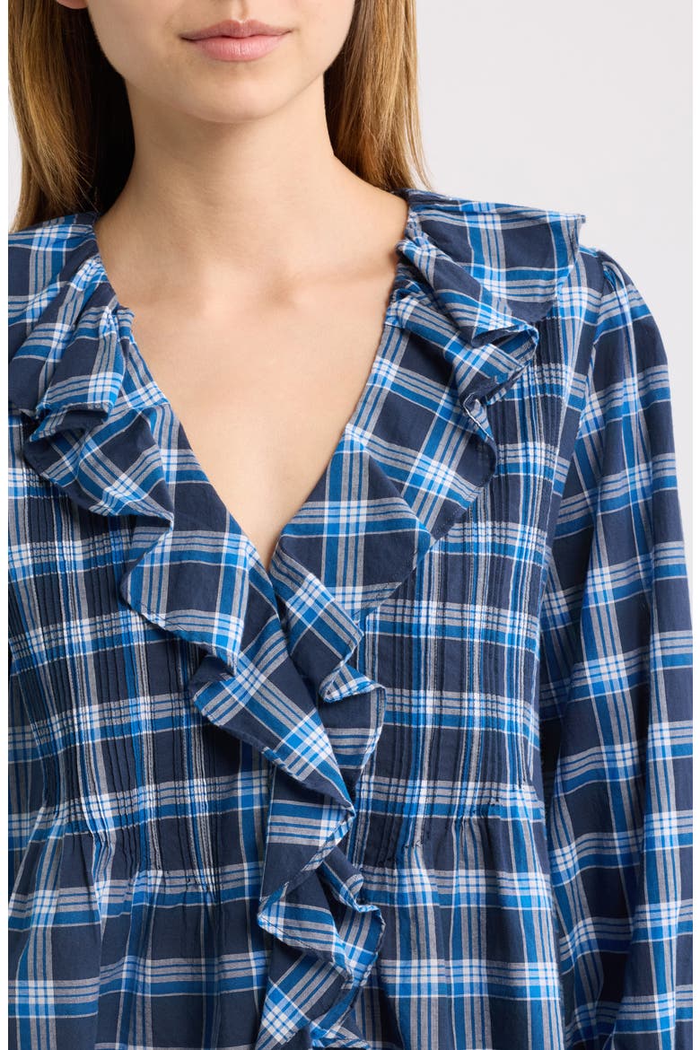 Hardy Ruffle V-Neck Organic Cotton Top, Alternate, color, VALMONT PLAID