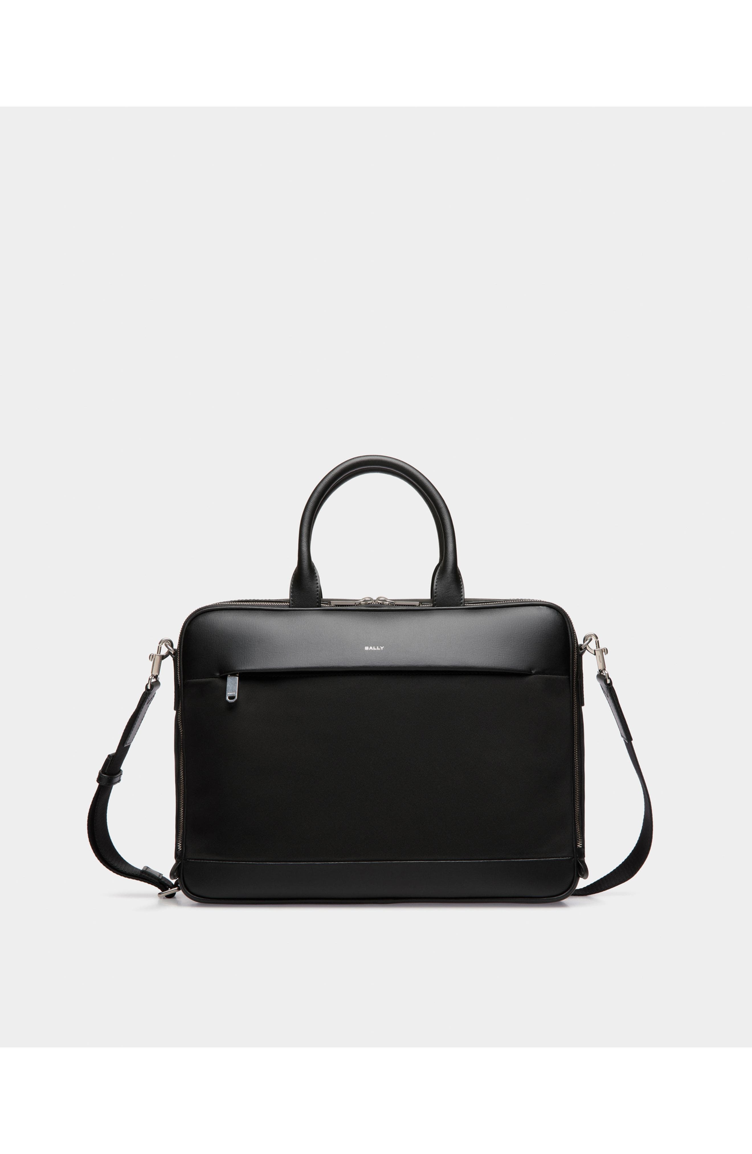Bally Vogel Briefcase in Nylon and Recycled Leather, Main, color, Black