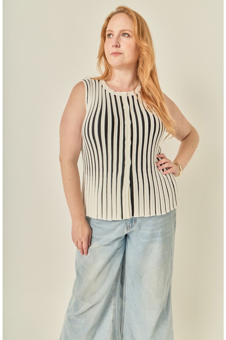 Front Button Sleeveless Sweater, Alternate, color, WHITE/ BLACK
