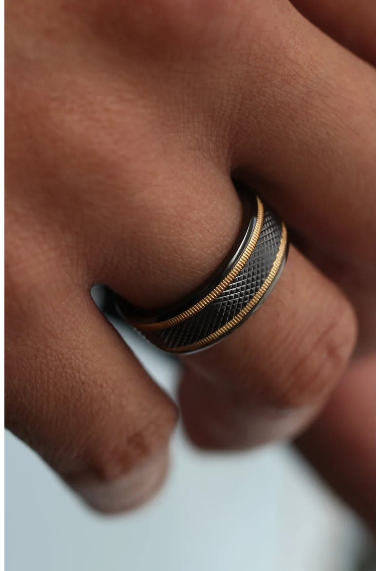 Baroque Titanium Diamond Pattern Wedding Ring, Alternate, color, Black / Gold
