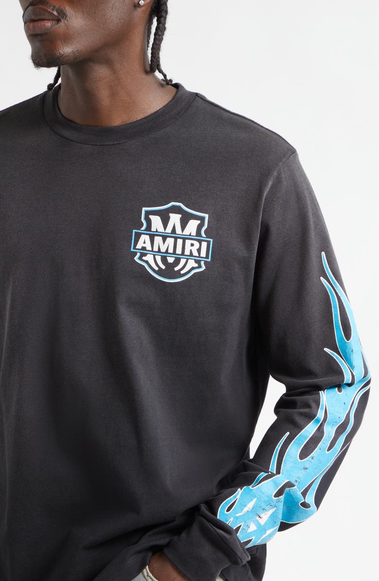 AMIRI Eagle Flames Long Sleeve Cotton Graphic T-Shirt, Alternate, color, Black
