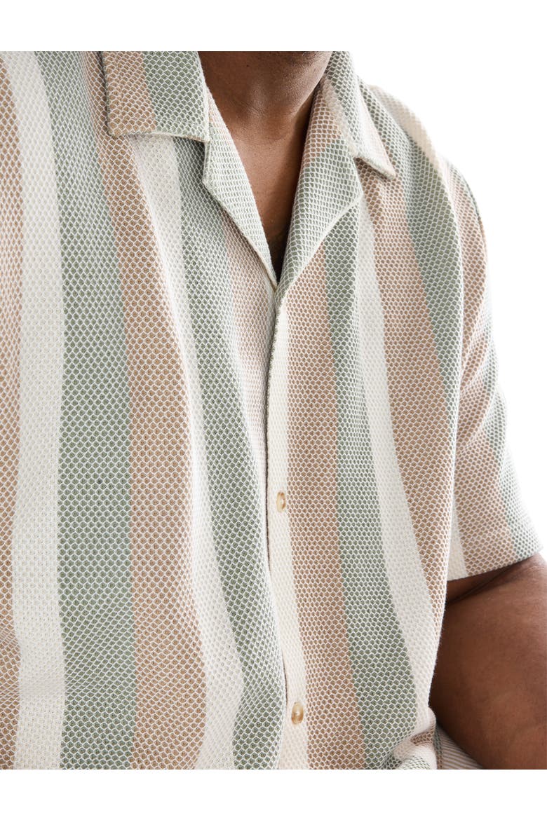 Big & Tall Textured Stripe Button-Front Polo Shirt, Alternate, color, NATURAL