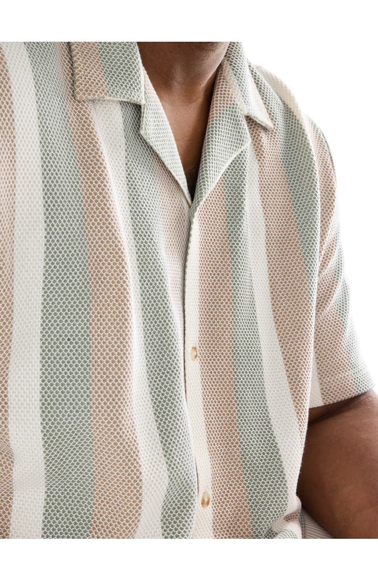 Nautica Big & Tall Textured Stripe Button-Front Polo Shirt, Alternate, color, Natural