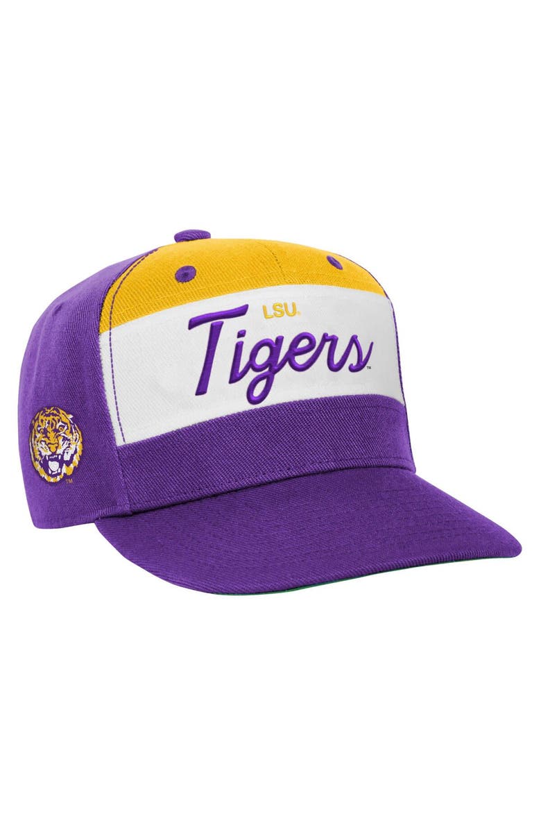Mitchell & Ness Youth Mitchell & Ness White/Purple LSU Tigers Retro Sport Color Block Script Snapback Hat, Main, color, 