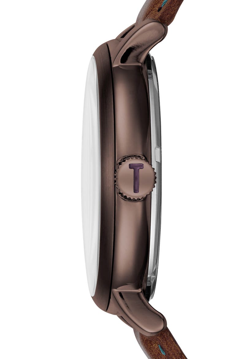 Trent Leather Strap Watch, 44mm, Alternate, color, BROWN/ DARK BROWN