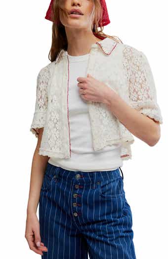 Mannie Floral Lace Button-Up Crop Shirt