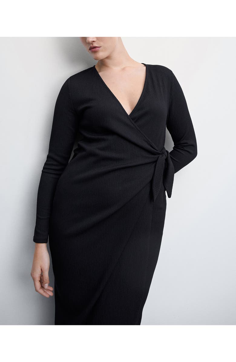 MANGO Textured Long Sleeve Wrap Dress, Alternate, color, 