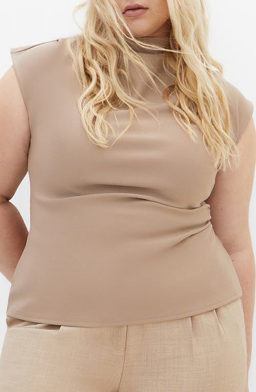 City Chic Charlize Pleated Funnel Neck Stretch Crepe Top In Natural