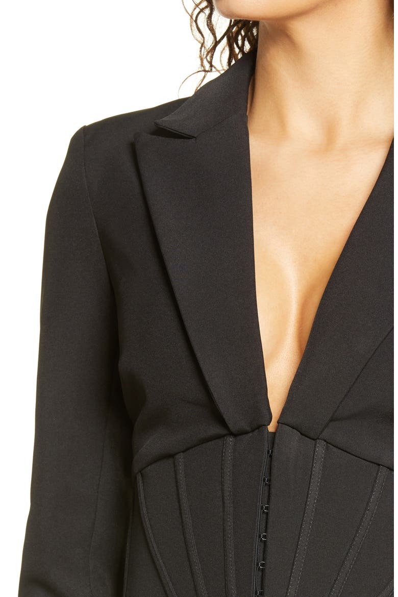 Corset Long Sleeve Tux Minidress, Alternate, color, BLACK