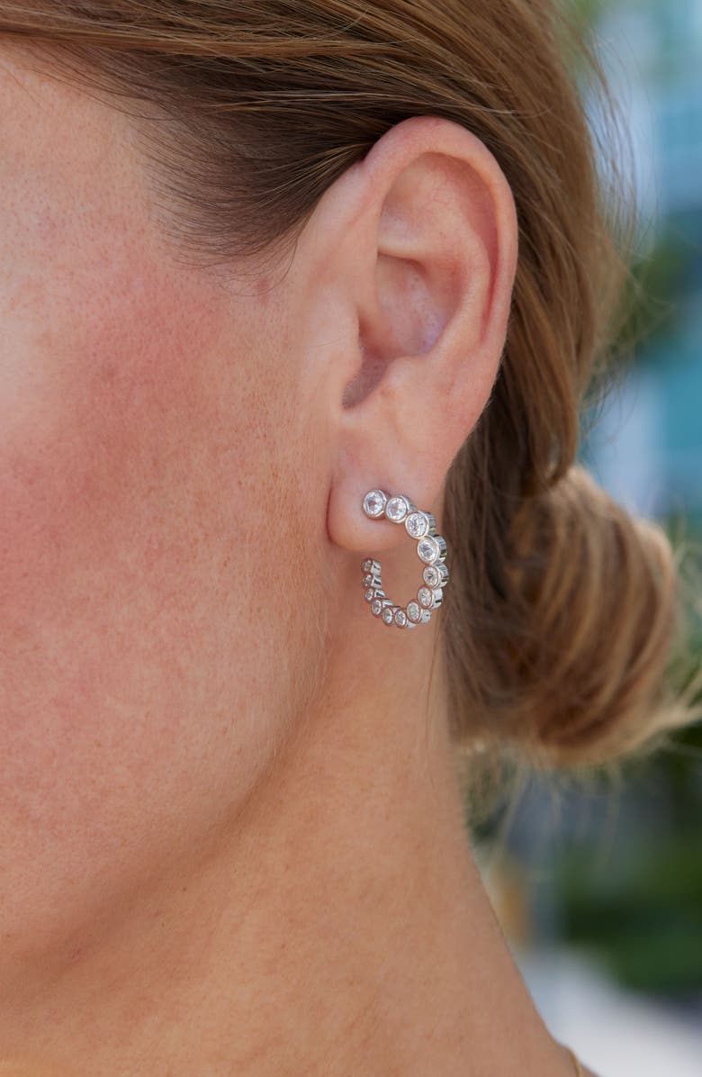 SAVVY CIE JEWELS Bezel CZ Hoop Earrings, Alternate, color, White Gold