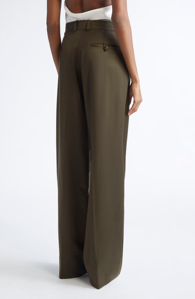 Stella McCartney Shiny Loose Wool Trousers, Alternate, color, Khaki