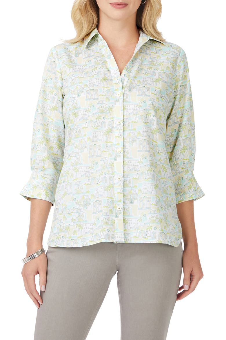 Meryl Coast to Coast Print Cotton Button-Up Shirt, Main, color, SEA MIST