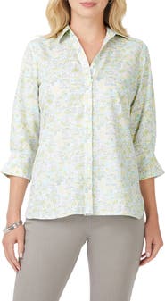 Foxcroft Meryl Coast to Coast Print Cotton Button-Up Shirt