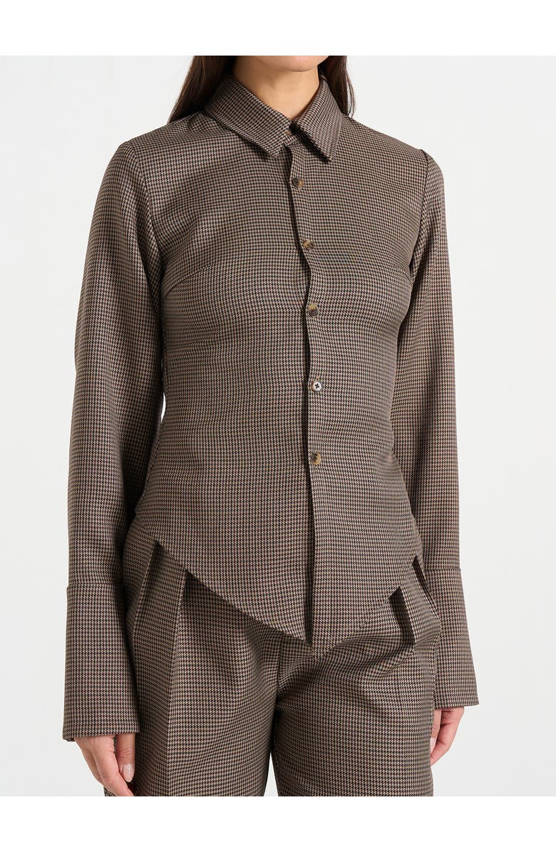 Manière De Voir Sonia Houndstooth Cinch Shirt, Alternate, color, Brown