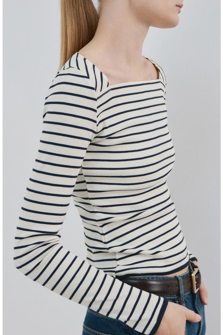 Boat Neck Cotton T-Shirt, Alternate, color, OFF WHITE