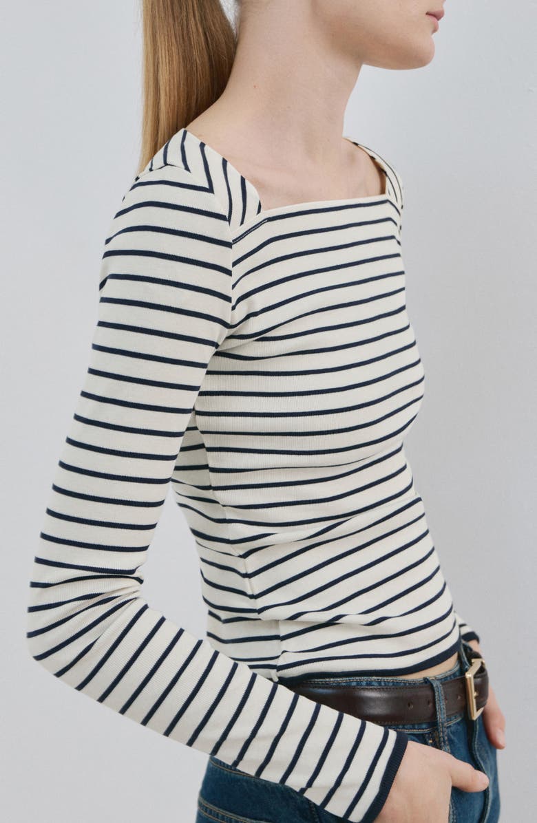 MANGO Boat Neck Cotton T-Shirt, Alternate, color, Off White