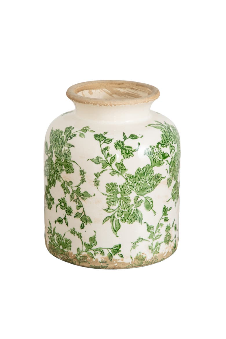 8-in Floral Tuscan Ceramic Green Scroll Vase, Main, color, Green