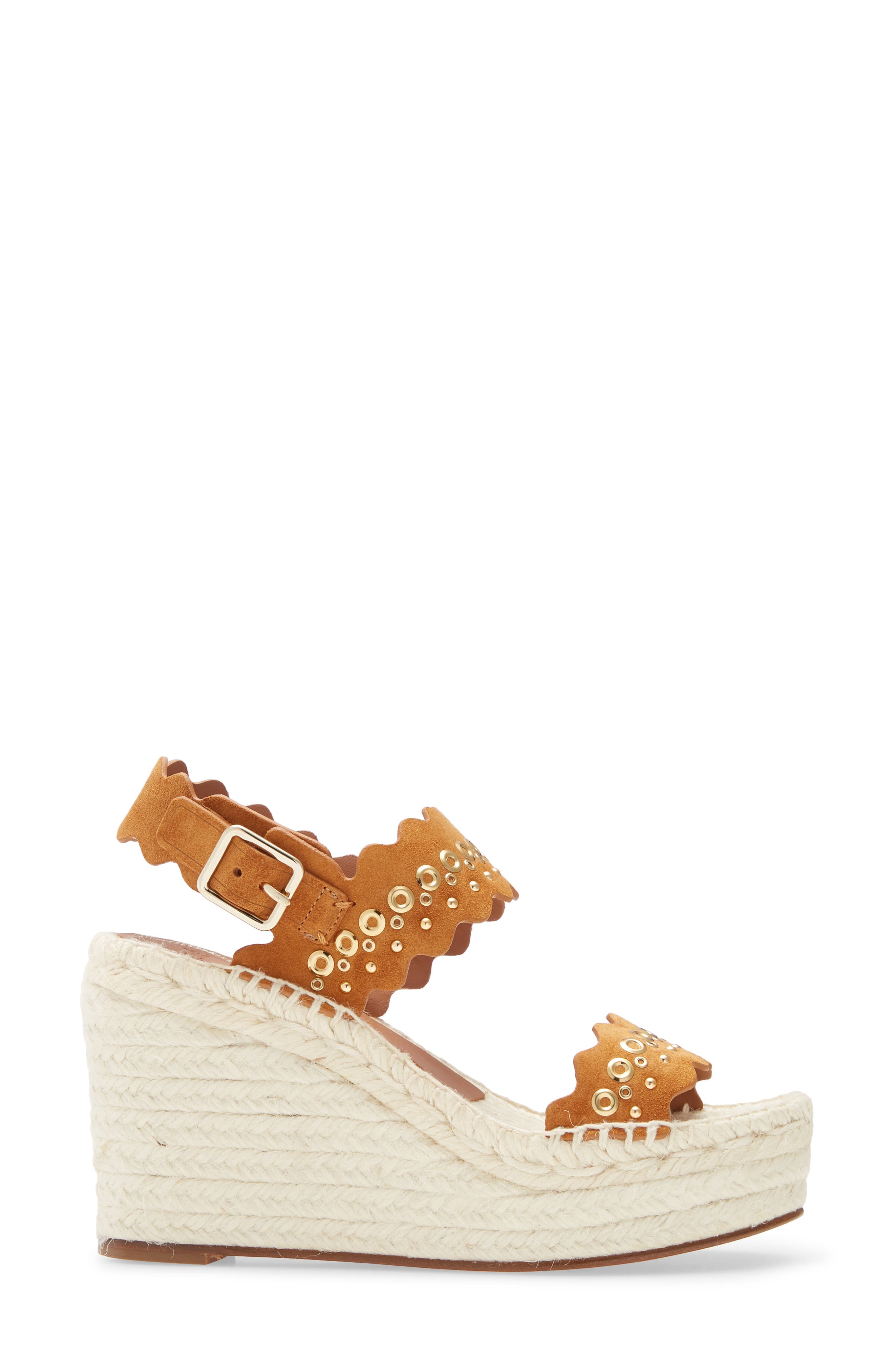 Chloé Lauren Grommet Stud Scalloped Wedge Platform Sandal, Alternate, color, 
