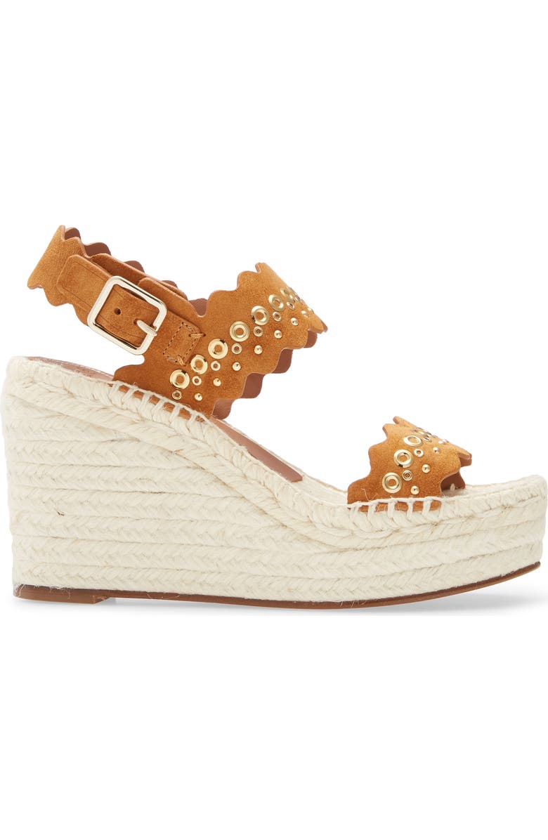 Chloé Lauren Grommet Stud Scalloped Wedge Platform Sandal, Alternate, color,