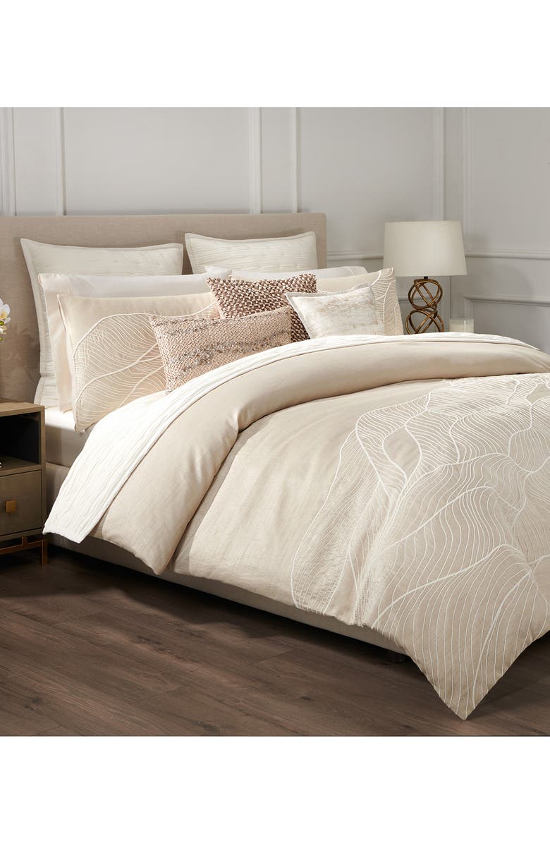 DONNA KARAN Dusk Embroidered Duvet Cover, Alternate, color, Taupe