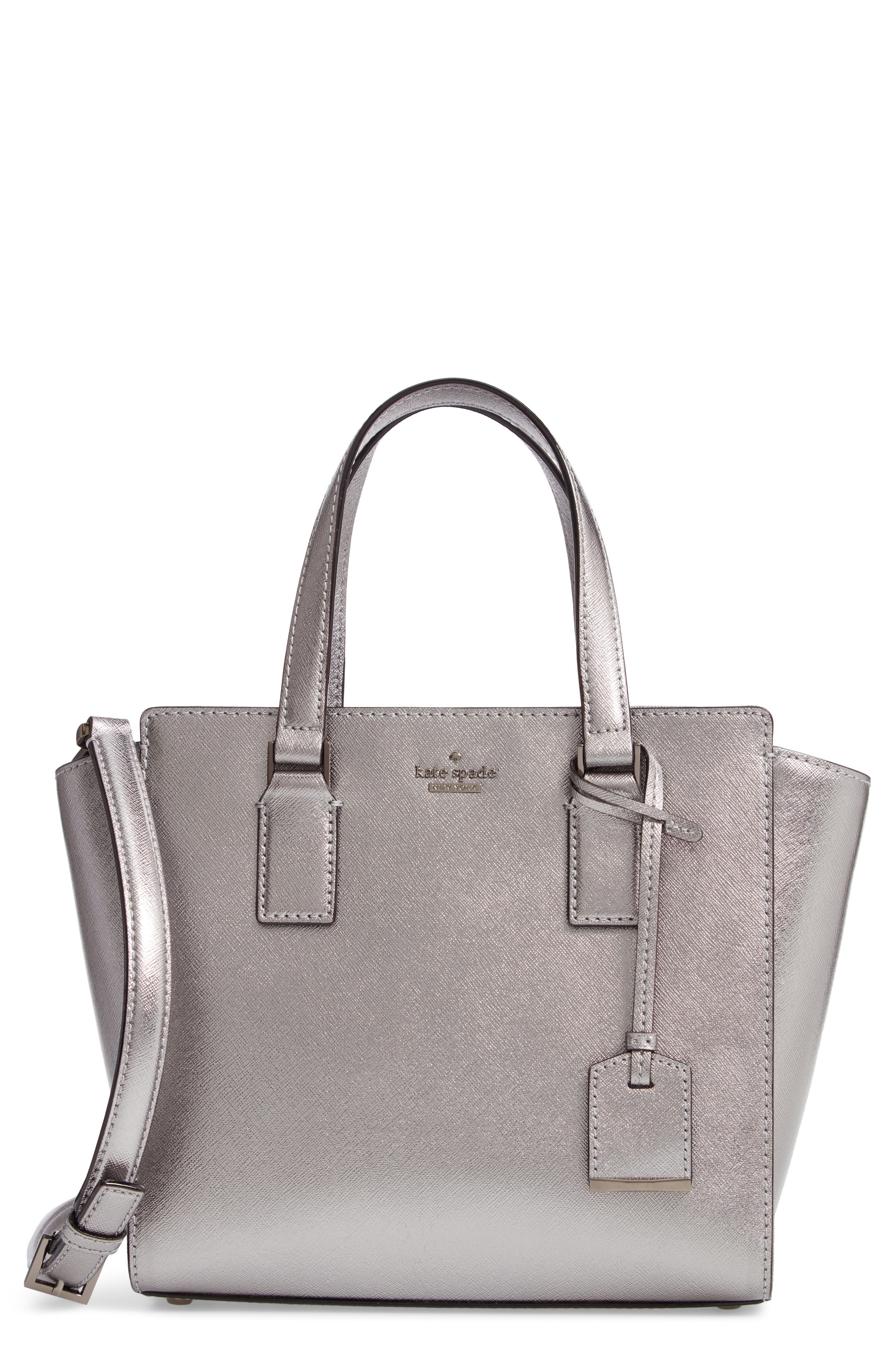 Kate Spade New York cameron street - small hayden metallic leather satchel, Main, color, 
