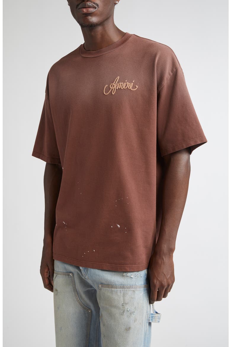 Design Studio Embroidered Paint Splatter Oversize T-Shirt, Main, color, WALNUT BROWN