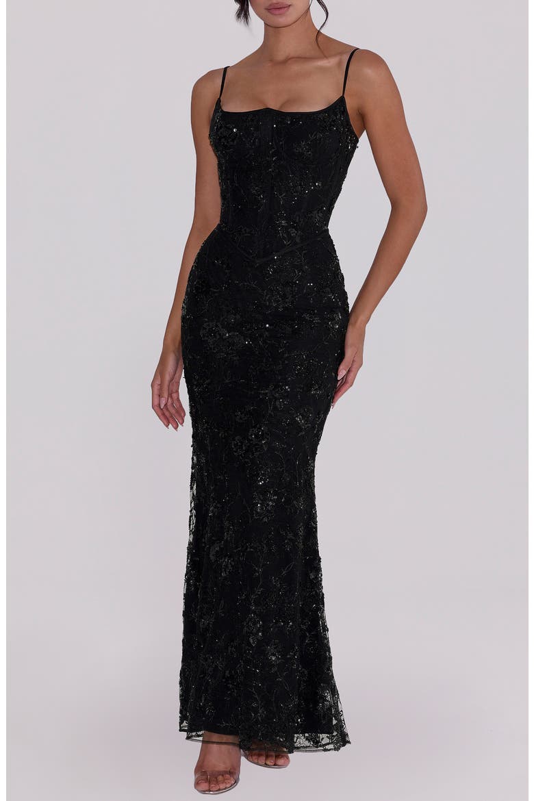 Naima Beaded Gown, Main, color, BLACK