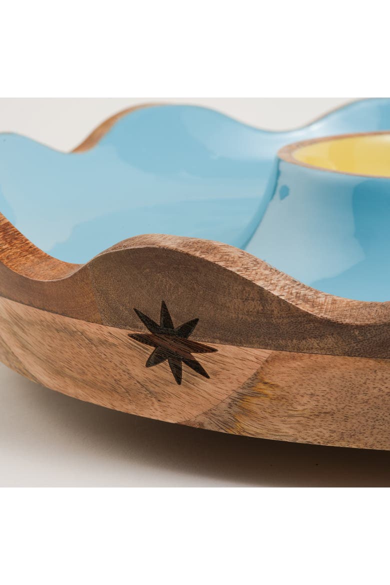 Lakri Carved Mango Wood Serving Bowl | Artisan Serving, Alternate, color, Blue