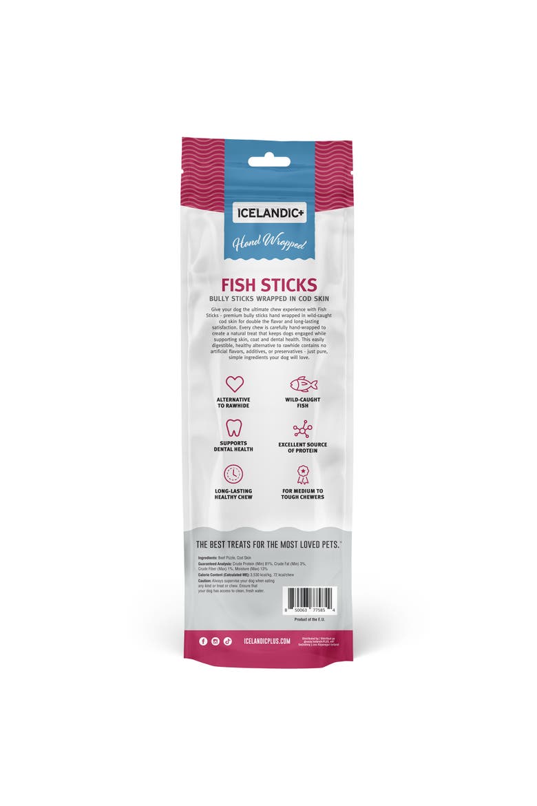 Fish Sticks - Bully Stick Wrapped In Cod Skin 3 Pack, 12" Dog Treats, Alternate, color, Multicolored