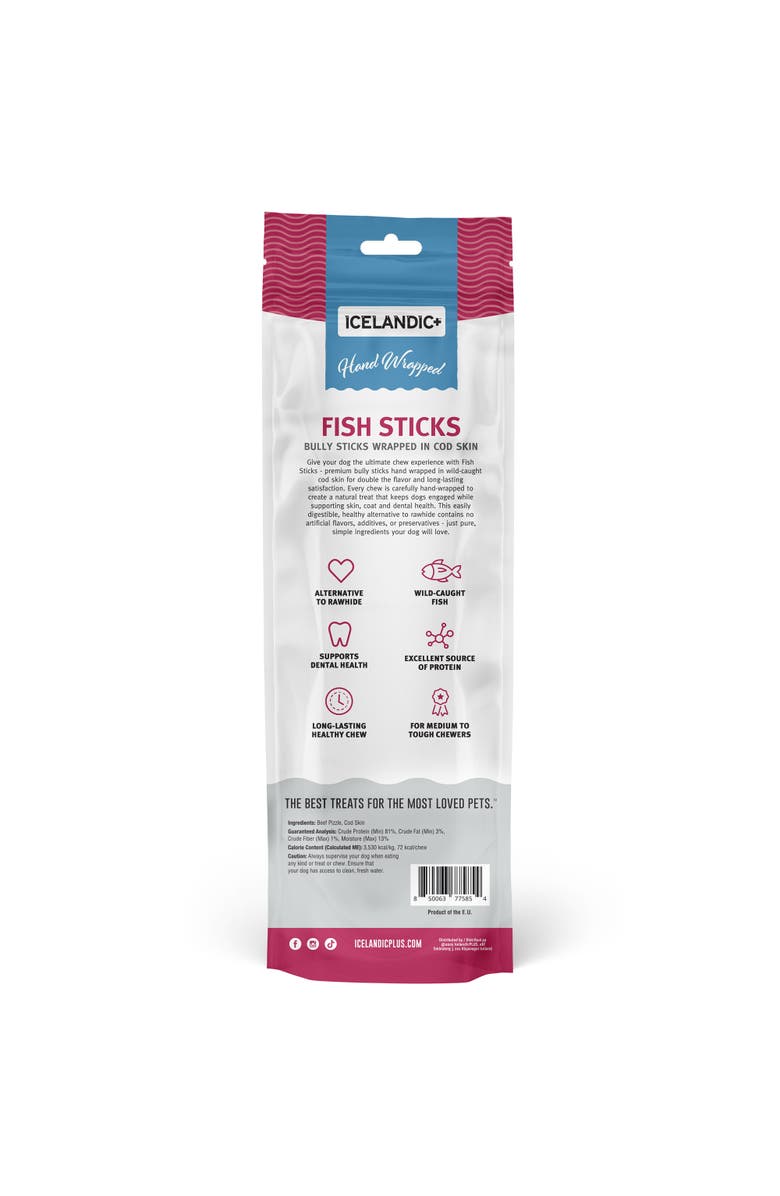 ICELANDIC+ Fish Sticks - Bully Stick Wrapped In Cod Skin 3 Pack, 12" Dog Treats, Alternate, color, Multicolored